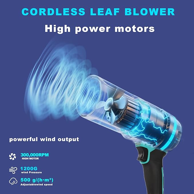 Small Cordless Leaf Blower,Leaf Blower Cordless,300000RPM Turbo Jet Blower with 1X24VX4.0Ah Battery and Charger for Patio Cleaning,Lawn Care,Car Cleaning and Dust Etc,2 Blowing Nozzles-Blue