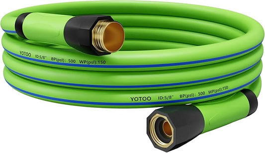 YOTOO Heavy Duty Hybrid Short Water Hose 5/8"x 6',150 PSI Garden Hose, Kink Resistant, Flexible with Swivel Grip Handle 3/4" GHT Solid Brass Fitting for Watering Plants, Backyard, Reel, Green+Blue