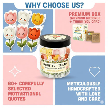 Positive Tulip Jar With 60 Affirmation Cards – Inspirational Gifts And Teacher Desk Decor, Tulips Flowers Themed Gifts For Women, Stress Relief And Daily Positivity, Staff Appreciation Gifts