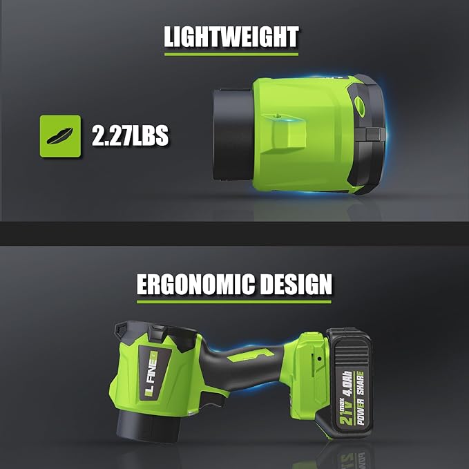 Leaf Blower Cordless - Lightweight Electric Handheld Blower with Battery and Charger, 3 Speed Mode, Blowers for Lawn Care, Patio Cleaning, Dust Cleaner, Snow Blower (Green)