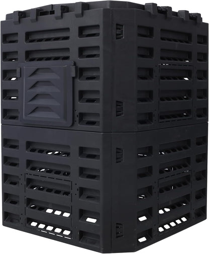 Black Garden Composter Bin - 90 Gallons (340Liter) of Recycled Plastic for Easy Assembly & Aerating Composting – Create Fertile Soil with Lightweight Outdoor Compost Box