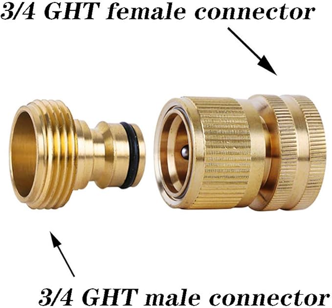 Garden Hose Quick Connectors, Solid Brass 3/4 inch GHT Thread Easy Connect Fittings No-Leak Water Hose Male Female Value Pack (5)