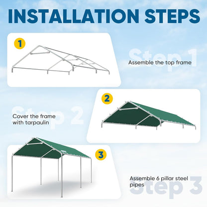 Quictent 10x20 ft Heavy Duty Carport Canopy Galvanized Car Tent Outdoor Garage Boat Shelter with Reinforced Structure, No Sidewall - Green
