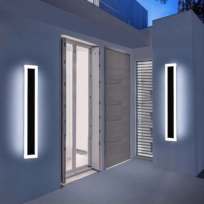 Upgrade Widened 2 Pack LED Outdoor Wall Sconce, 39.3inch Modern Minimalist Wall Mount Light, 3 Color 3000K/4500K/6000K, 36W, IP65 Waterproof, Outside Lighting Fixture for Courtyard, Balcony, Patio