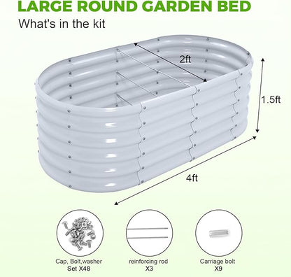 Land Guard 18“ Tall 4×2ft Galvanized Raised Garden Bed Kit, Galvanized Planter Garden Boxes Outdoor, Oval Large Metal Raised Garden Bed for Vegetables……… (Modern Gray, 4×2×1.5ft)
