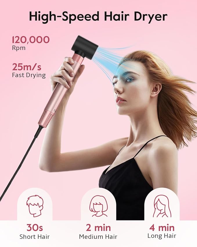 Brightup Air Wrap Hair Styler, 5 in 1 High Speed Hair Dryer Brush, Professional Automatic Hair Curler with Cool Shot Button, 800 Million Ionic, No Heat Damage, with Travel Bag