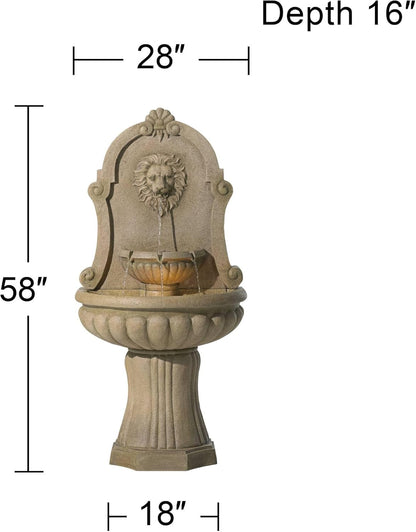 Royal Savanna Lion 58" High Large Italian Indoor Outdoor Decor Faux Stone Floor Fountain with Light LED Tiered Standing Basin Water Feature for Outside Garden Patio Yard Backyard - John Timberland