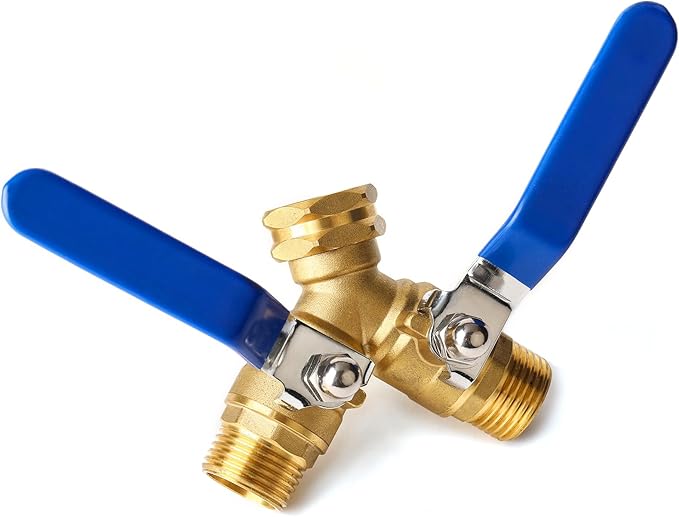 Garden Hose Splitter 2 Way Heavy Duty, Brass Faucet Adapter With Long Handle For Gardening Water Hose Shut Off Valve Hose Connector Fittings Outdoor Water Spigot Hose Bib Y Splitter