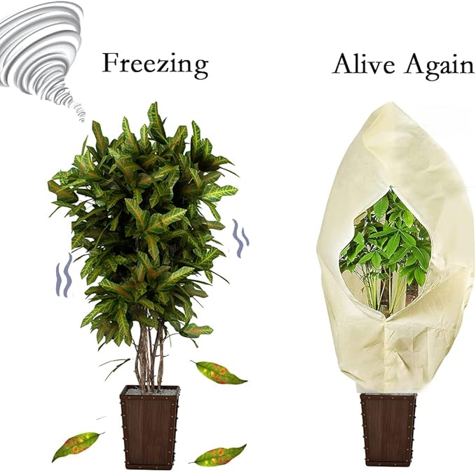 gardtree Winter Tree Covers Freeze Protection 47.2" x 70.8" 4 Packs, Thicker 2.4oz/yd² Garden Covers Frost Protection, Outdoor Plant Protector with Zipper Drawstring for Shrubs, Potted Plants