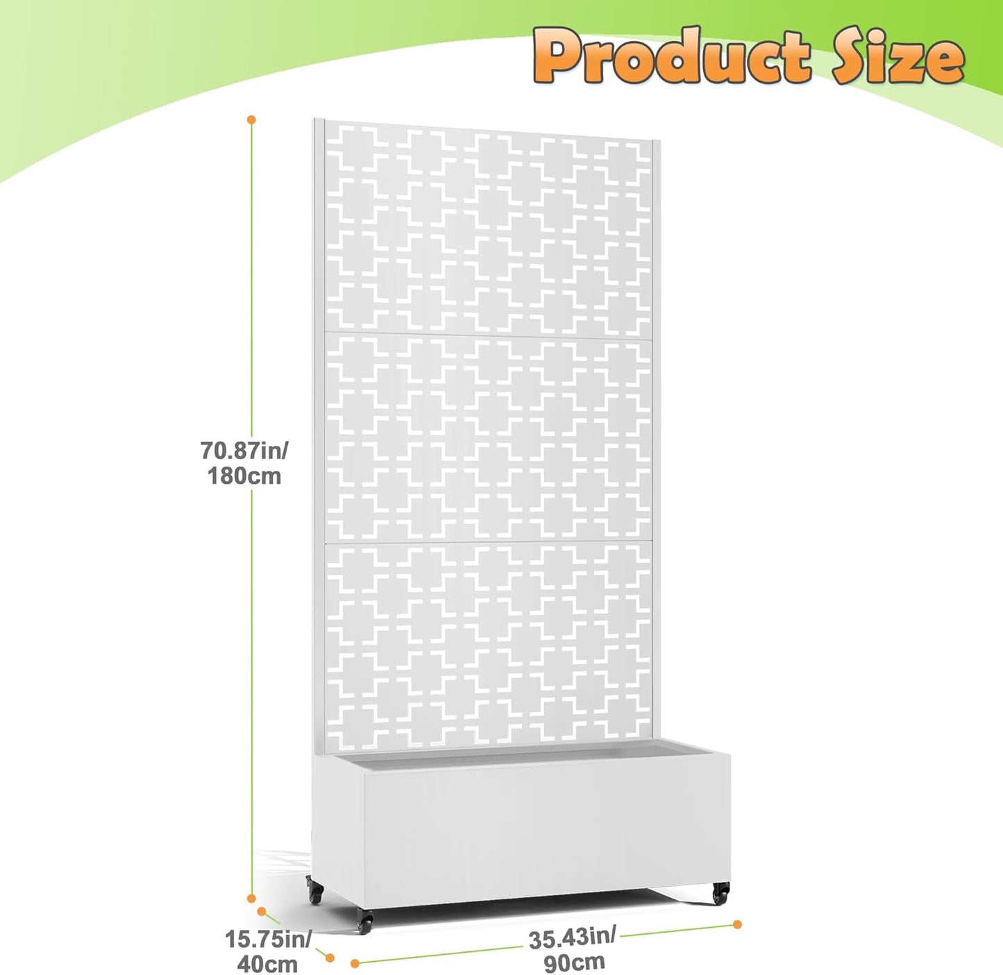 Metal Raised Garden Bed with Trellis, 2-in-1 Planter Box & Privacy Screen for Climbing Plants, Outdoor Standing Flower Bed with Drainage Holes, 35.4" L x 15.7" W x 70.1" H, White-Square