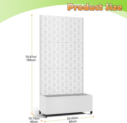 Metal Raised Garden Bed with Trellis, 2-in-1 Planter Box & Privacy Screen for Climbing Plants, Outdoor Standing Flower Bed with Drainage Holes, 35.4" L x 15.7" W x 70.1" H, White-Square