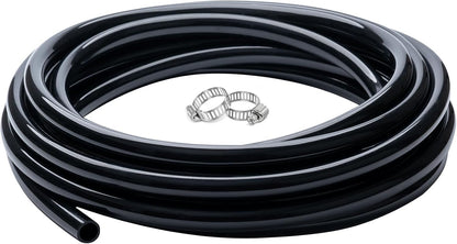 3/8" id - 10ft Black Vinyl Tubing Flexible PVC Tube Hybrid Hose Transfer Water Fuel Gas for Pond Fountain Garden Waterfall, Durable and Safe, with 2 Hose Clamps