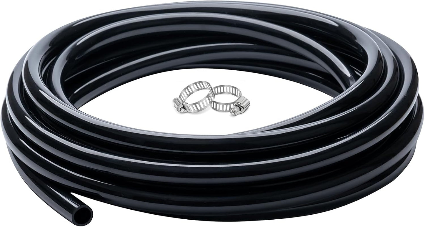 5/8" id - 10ft Black Vinyl Tubing Flexible PVC Tube Hybrid Hose Transfer Water Fuel Gas for Pond Fountain Garden Waterfall, Durable and Safe, with 2 Hose Clamps