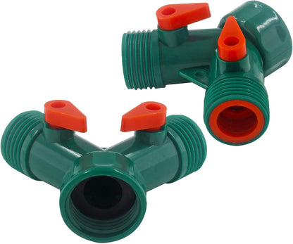 6 Pcs 2 Way Hose Adapter Y Valve Garden Hose Connector Non Rust Spigot Faucet Adapter, 3/4 Garden Hose Y Connectors Plastic Hose Splitter with Faucet Watering Shut Off Valves (Green)