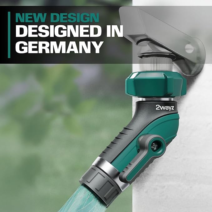 2WAYZ 45° Garden Hose Shut Off Valve - Heavy Duty Metal Elbow Connector with Shut Off Switch - No-Leak Water Hose Adapter for Outdoor Faucet Extension - 2x3x4 Inch (Black, Green)