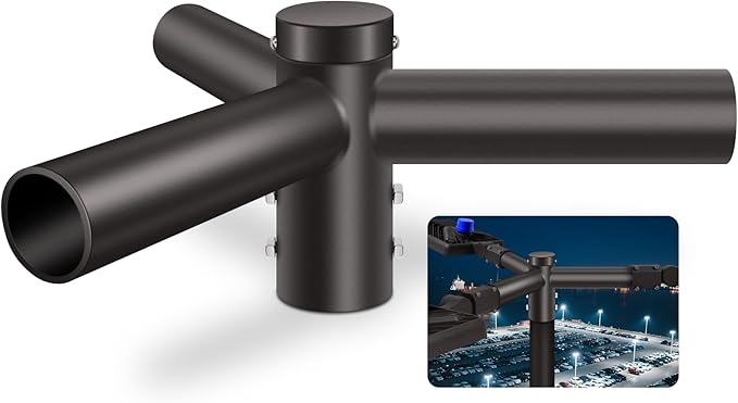 Triple Mounting Bracket Tenon Adapter, 2-3/8" with 120 Degree 3 Spoke Arm for Round Pole Top Mounting for Parking Light Street Area Lights Slip Fitter Shoebox Lighting Durable Steel