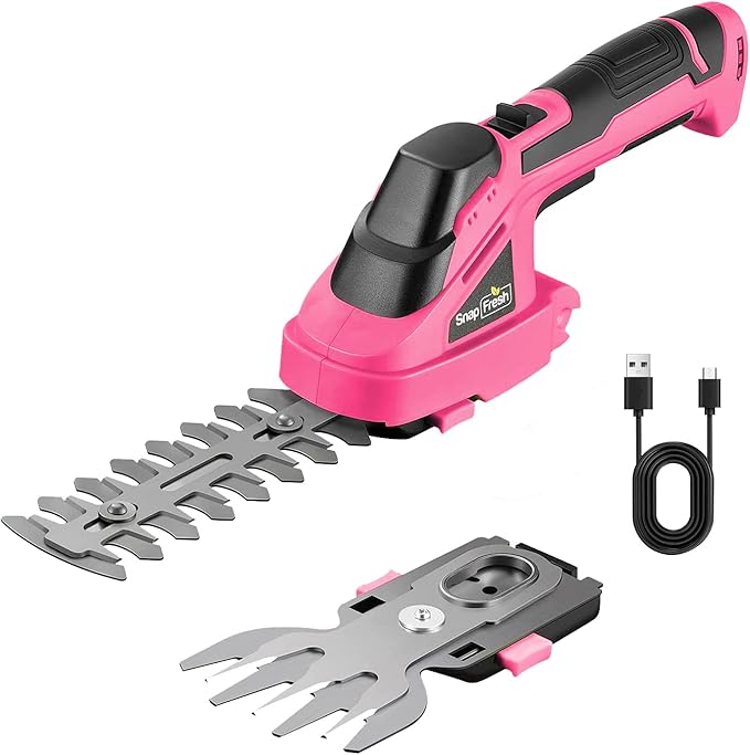 SnapFresh Cordless Grass Shears, 2-in-1 Handheld Hedge Trimmer, 7.2V Electric Grass Trimmer, Lightweight & Portable Hedge Shear with Charger, Shrubbery Trimmer for Garden Yard Lawn(Pink)