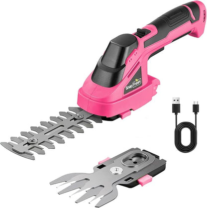 SnapFresh Cordless Grass Shears, 2-in-1 Handheld Hedge Trimmer, 7.2V Electric Grass Trimmer, Lightweight & Portable Hedge Shear with Charger, Shrubbery Trimmer for Garden Yard Lawn(Pink)