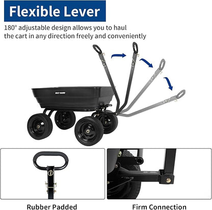 BILT HARD 1200 lbs 7 Cu Ft Poly Garden Dump Cart with 2-in-1 Convertible Handle, No Flat Tires, Quick Release, Dump Wagon Heavy Duty for Yard, Outdoor