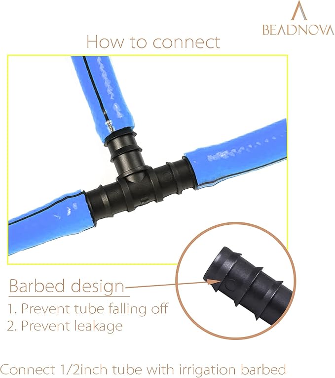 BEADNOVA Drip Irrigation Connectors 30 Pcs 1/2 Inch Barbed Tee Couplings Irrigation Connectors for 1/2 Inch Drip Tubing Water Tubing Gardening Supplies (30pcs)