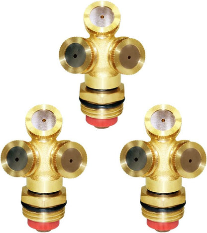 Joywayus Brass Misting Spray Nozzle 1/2" NPT Male 3-Holes Garden Sprinklers Irrigation Connector Water Sprinklers Mister Heads Fitting with Filter Mesh (Pack of 3)