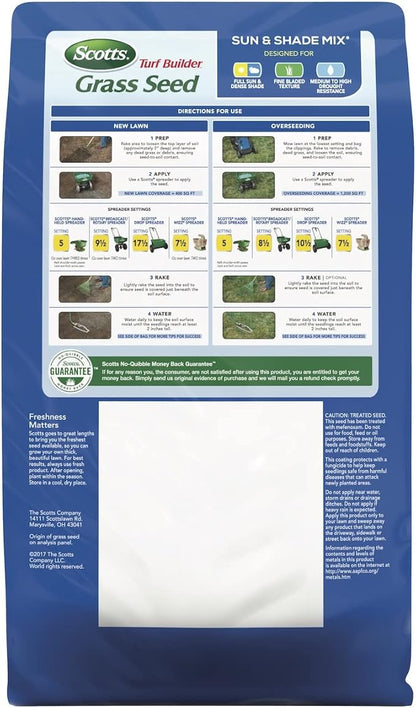 Scotts Turf Builder Grass Seed Sun & Shade Mix, Grows in Extreme Conditions & Spreads for a Durable Lawn, 3 lbs.