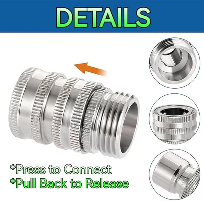 2025 New Stainless Steel Garden Hose Quick Connect Fittings Set, 3/4 Inch GHT Water Hose Quick Connect Fittings, Heavy Duty Quick Release Connector For Hoses And Sprayers (2*Pcs)