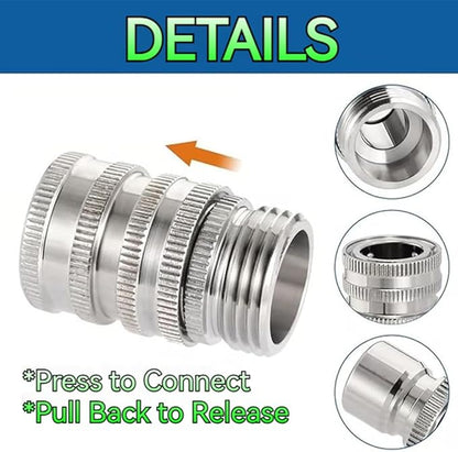 2025 New Stainless Steel Garden Hose Quick Connect Fittings Set, 3/4 Inch GHT Water Hose Quick Connect Fittings, Heavy Duty Quick Release Connector For Hoses And Sprayers (2*Pcs)