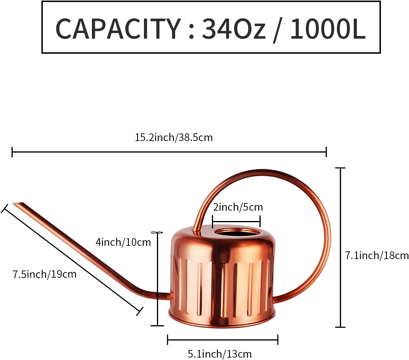 34oz/1L Stainless Steel Watering Can - Indoor/Outdoor Plant Watering Can with Long Spout, Rust-Proof for Succulents, Houseplants, Garden - Modern Minimalist Design (Copper Color)