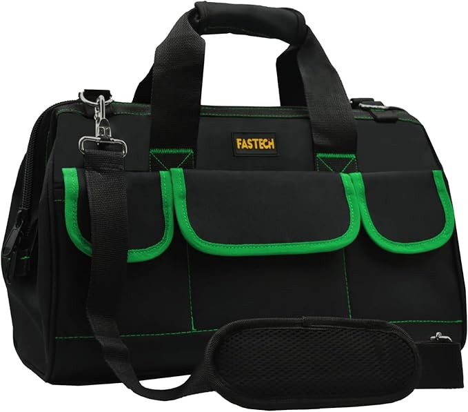 FASTECH 20 Inch Tool Bag With Comfortable Shoulder Straps, Waterproof Wide Mouth Tool Kit, Large Tool Bag Tool Storage Package For Men/Women (20IN Green)