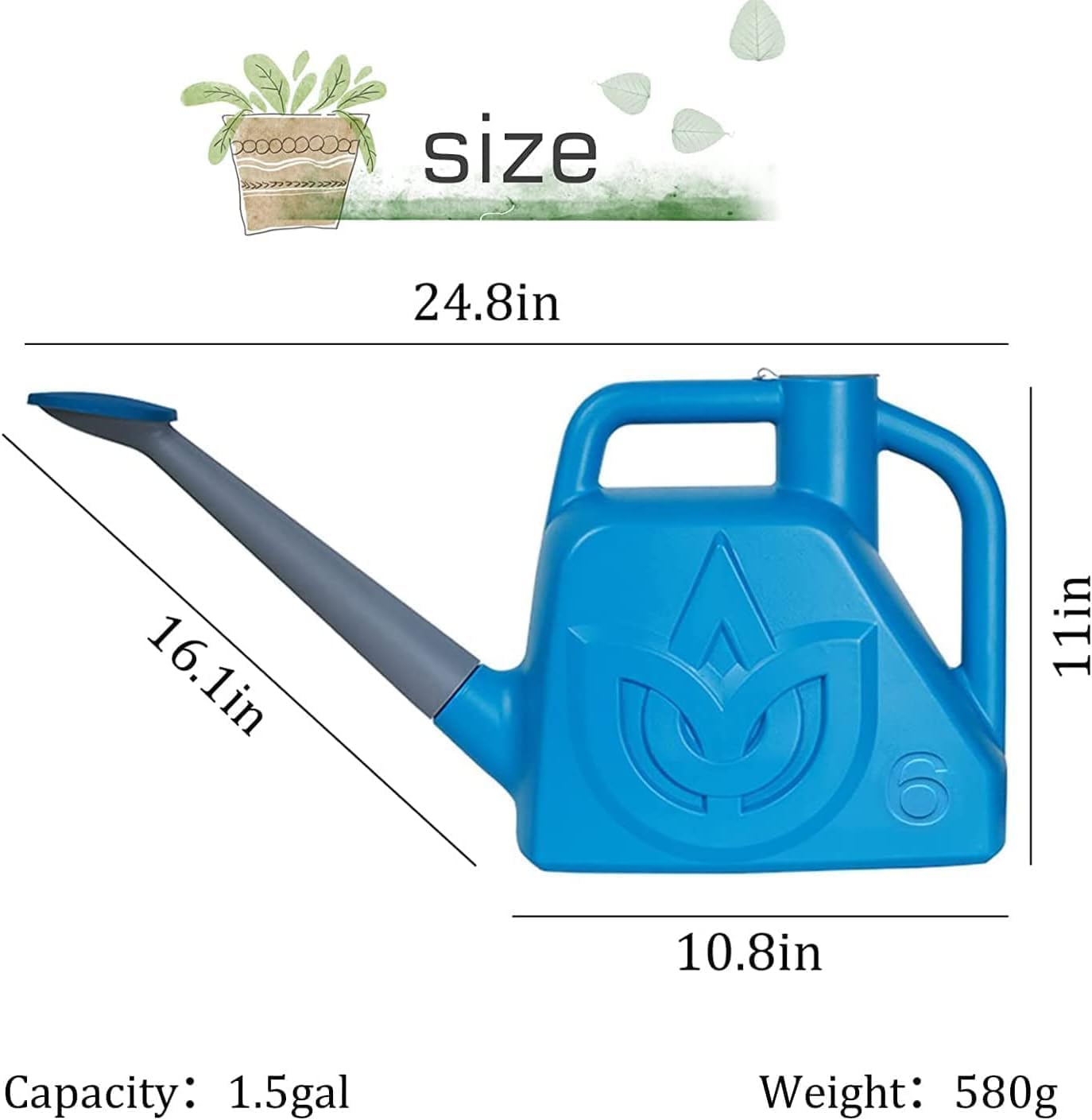 XXXFLOWER 1.5 Gallon Blue Watering Can Outdoor Garden Flower Plant, Lightweight 6 L Water Cans with Detachable Nozzle Watering Pot for Office House Garden