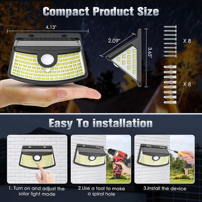 Aootek New Solar Motion Sensor Lights 120 LEDs with Lights Reflector,270° Wide Angle, IP65 Waterproof, Step Lights for Front Door, Yard, Garage, Deck (Front Button 4-Pack)