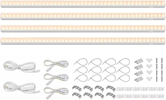 Barrina Grow Lights for Indoor Plants Full Spectrum, 2ft 40W (4 x 10W), T5 Plant Lights for Indoor Plants, Greenhouse, Plug and Play, Yellow, 4-Pack