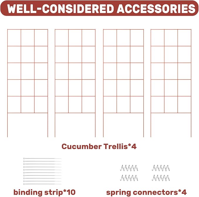 DOEWORKS Cucumber Trellis, 48" High Foldable A Frame Garden Trellis, 2 Pack, Plant Support for Climbing Cucumber, Beans, Tomatoes, Flowers, Red