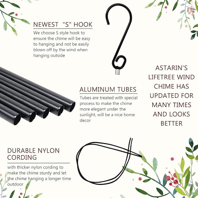 Wind Chimes for Outside,Outdoor Wind Chimes for Mother & Grandma - Large Garden Hanging Decor with Tree of Life Engraving, Perfect for Yard, Home, Christmas, Birthdays