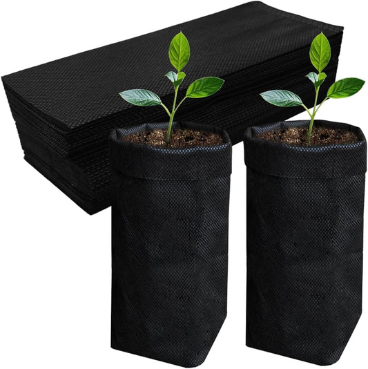 Belit 100 Pcs 10.2" H Deep Nursery Grow Bags, Non-Woven Plants Pots Container for Starting Rooted Plants Vegetable, Flower, Seedling Tree, Black