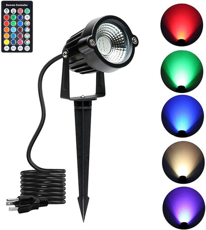 Outdoor Spotlights, Yard Spot Lights with Timer, 5W 120V RGB Colored Waterproof Memory Dimmable LED Landscape Light with Spiked Stand for Halloween Charistmas Yard Lawn Pathway Tree House (1 Pack)