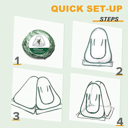 2pcs Quick Set up Mini Greenhouse Portable Small PVC Cover for Garden Flower and Flowerpot Cold Frost Protector Portable Carry Bag with 8 Stakes(PVC(27" L x 27" W x 31" H))