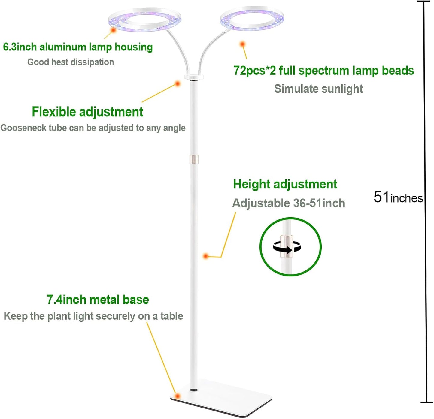 yadoker Desk Plant Grow Light for Indoor Plant, Dual-Head LED Grow Light,Height Adjustable,Automatic Timer with 8/12/16 Hours,10-Level Brightness,Ideal for Small Plant Grow