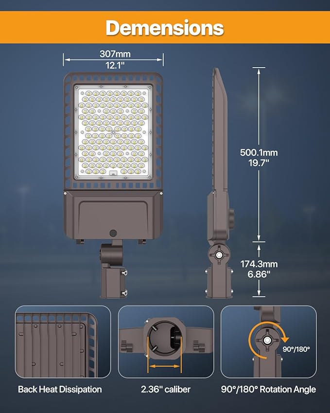 Led Parking Lot Light 300W 45,000LM Slip Fitter Led Street Pole Light with Dusk-to-Dawn Photocell 100-277V IP65 Waterproof Outdoor Commercial Area Lighting for Parking Lot, Roadways 3Pack