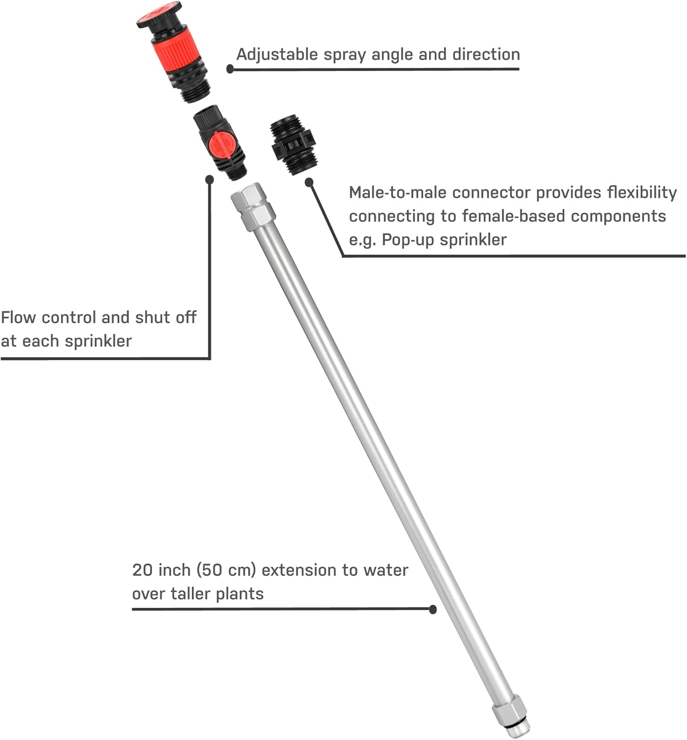 Eden 99989 Multi-Adjustable Sprinkler with Metal Extension Set (12 pcs), Connects to Most Standard (1/2 inch) Threaded Lawn and Garden Watering System