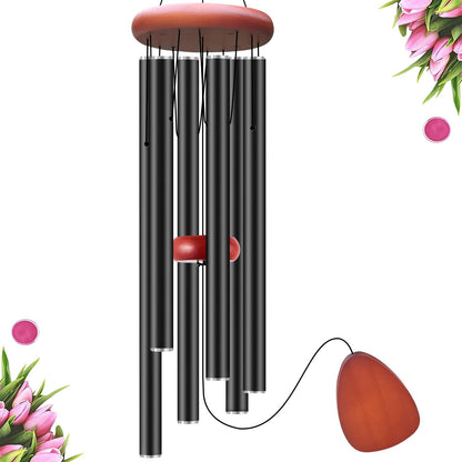 Large Wind Chimes for Outside Deep Tone, Soothing Melodic Memorial Sympathy Wind Chime, Suitable Outdoor Garden Decor, Gift for Mom Women Neighbors (Black Wind Chime -46 in)