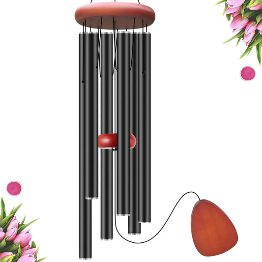 Large Wind Chimes for Outside Deep Tone, Soothing Melodic Memorial Sympathy Wind Chime, Suitable Outdoor Garden Decor, Gift for Mom Women Neighbors (Black Wind Chime -46 in)