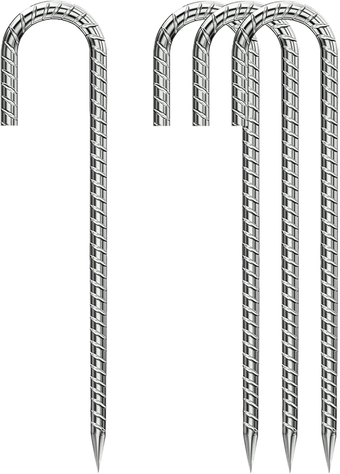 Rebar-Stakes-12-Inch, Ground Stakes Heavy Duty J-Hook Galvanized Anti-Rust Heavy Duty Ground Anchors for Garden Dog Fence Chicken Coop Christmas Decorations Deer Fence 4pcs