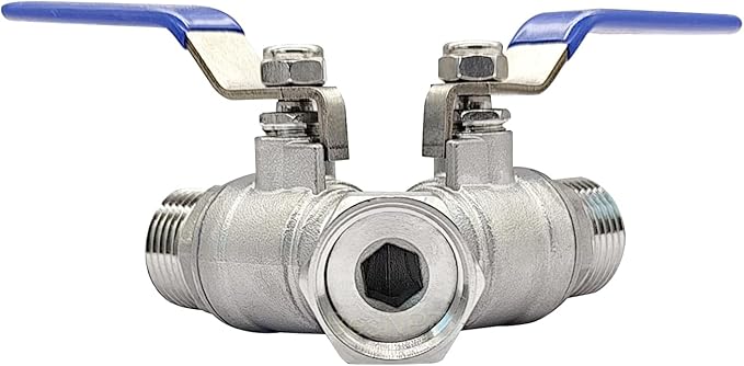 Garden Hose Splitter 2 Way Heavy Duty Valve, 304 Stainless Steel 3/4" GHT Thread Full Flow Y Valve with Long Handle