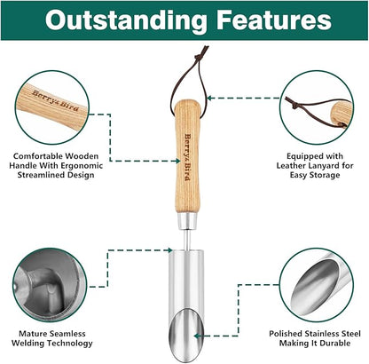 Berry&Bird Bulb Planter Tool, 12" Garden Bulb Transplanter Tool, Stainless Steel Manual Hole Digger with Wooden Handle, Transplanting Agricultural Dibble Tool for Seed Planting & Flower Planter