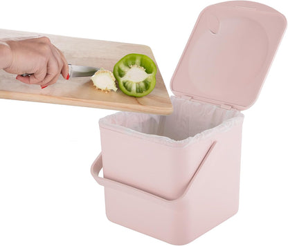 Kitchen Compost Bin – Countertop Food Waste Caddy with Easy Wipe Clean Interior – Made in the UK - 3.5L (0.9 gal.) (Dusty Pink)