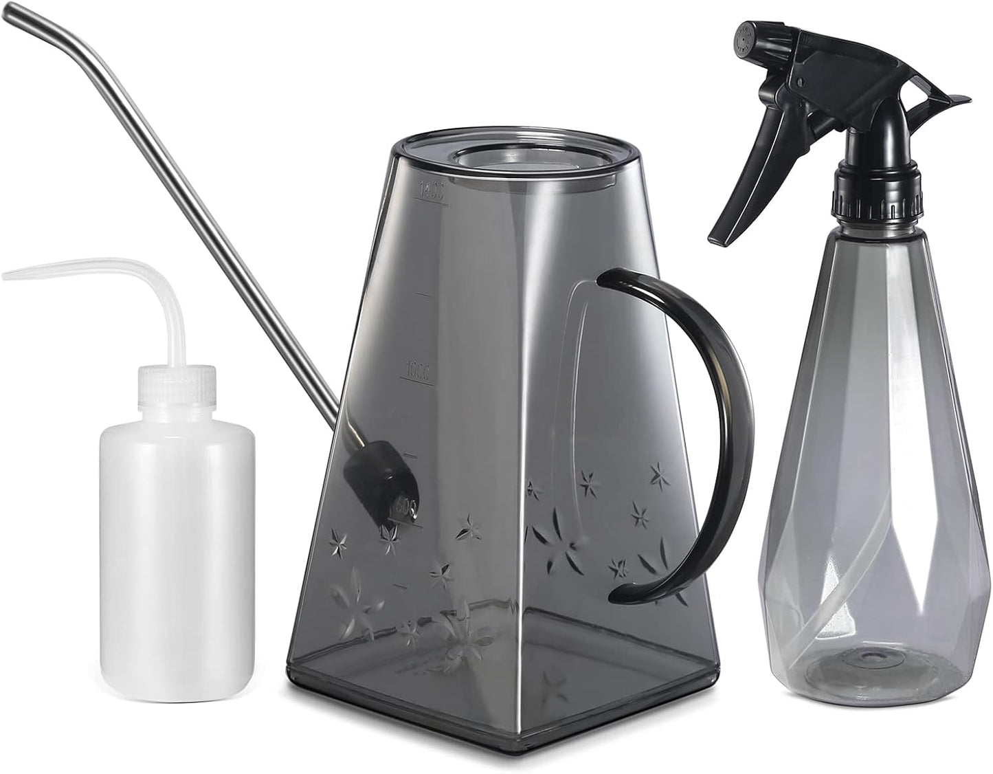 Goowin Indoor Plants Watering Can, Long Spout 47 oz with Bonus 16 oz Spray Bottle & 8.5 oz Squeeze Bottle, Grey