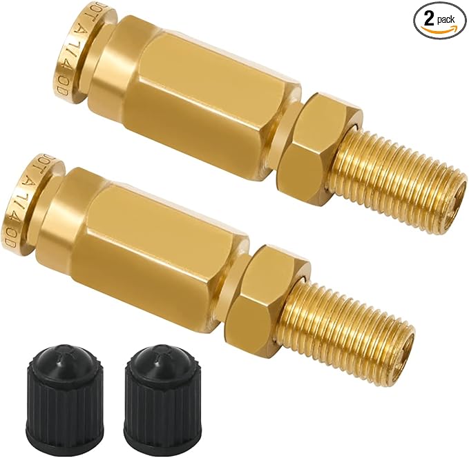 2 Packs 1/4" Air Value Inflation Schrader Valve, Schrader Valve Adapter with Push to Connect Button for 1/4" OD Air Hose Fittings for Semi Trucks Trailers