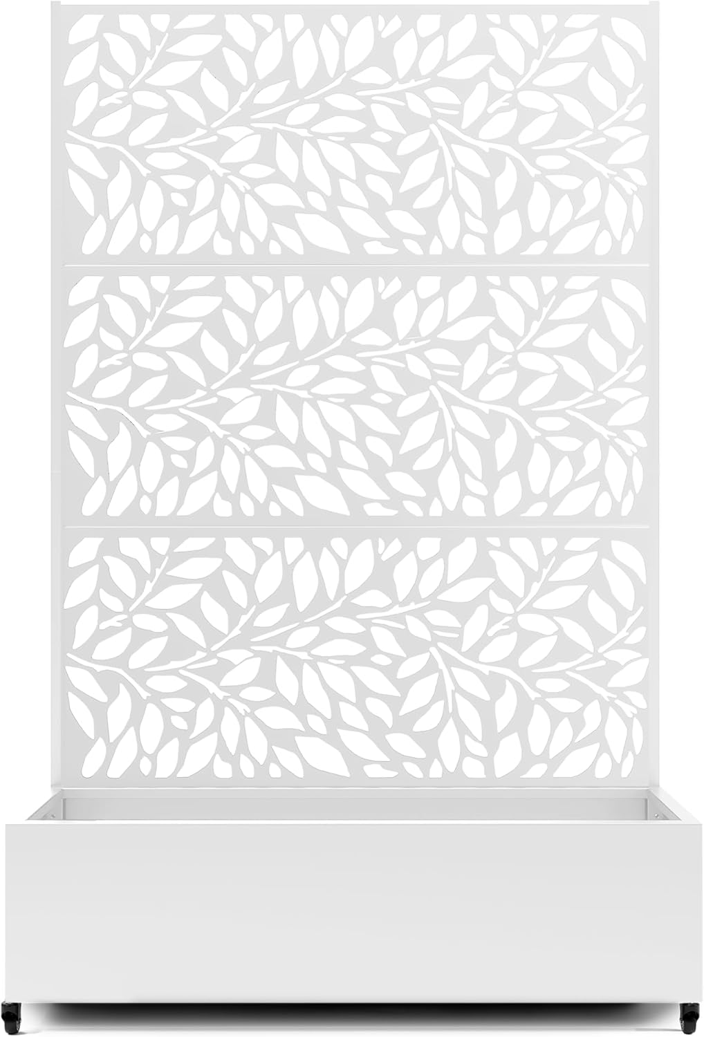Raised Garden Bed with Trellis and Wheels,73"x47"x16" Metal Raised Garden Bed,White Flowing Leaf-2 Metal Planter with Climbing Trellis for Vines & Vegetables